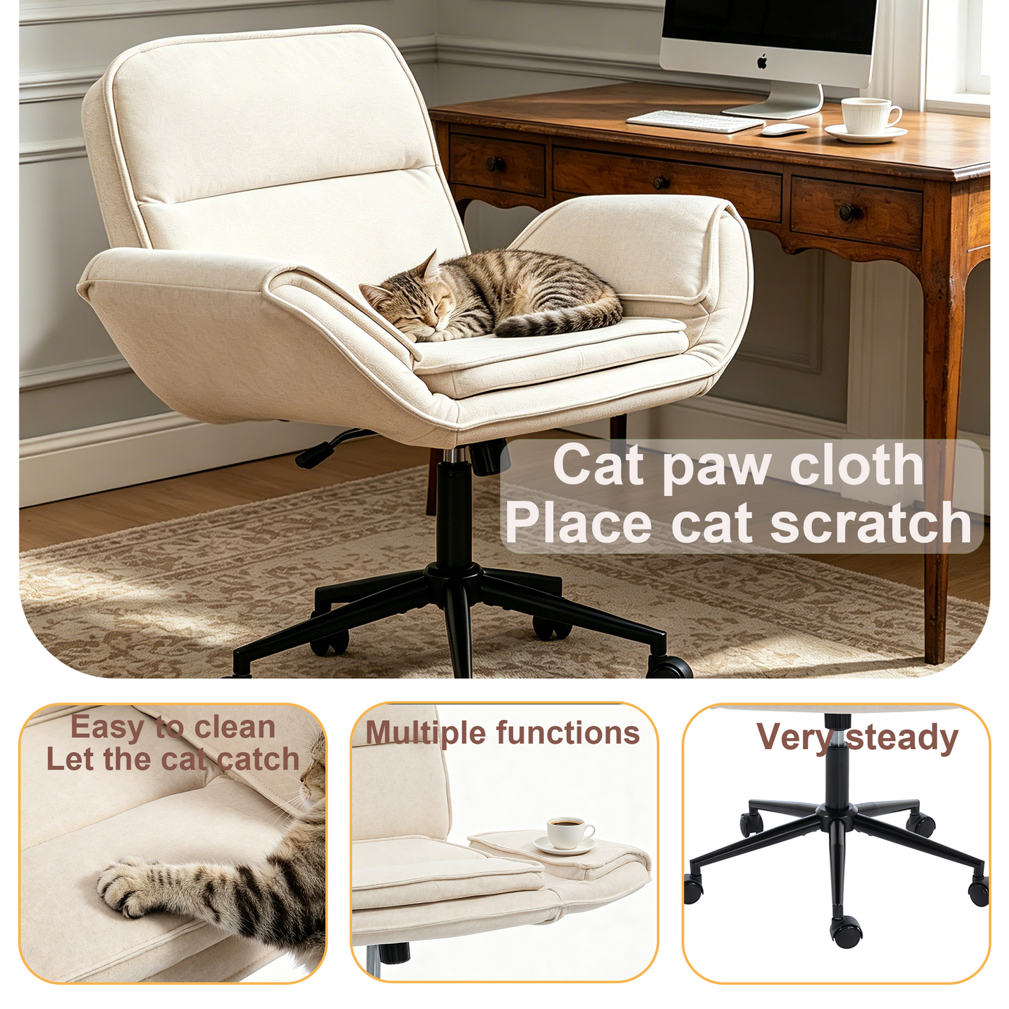 Criss Cross Chair With 5-Gear Adjustable Armrests & Wheels, Ergonomic