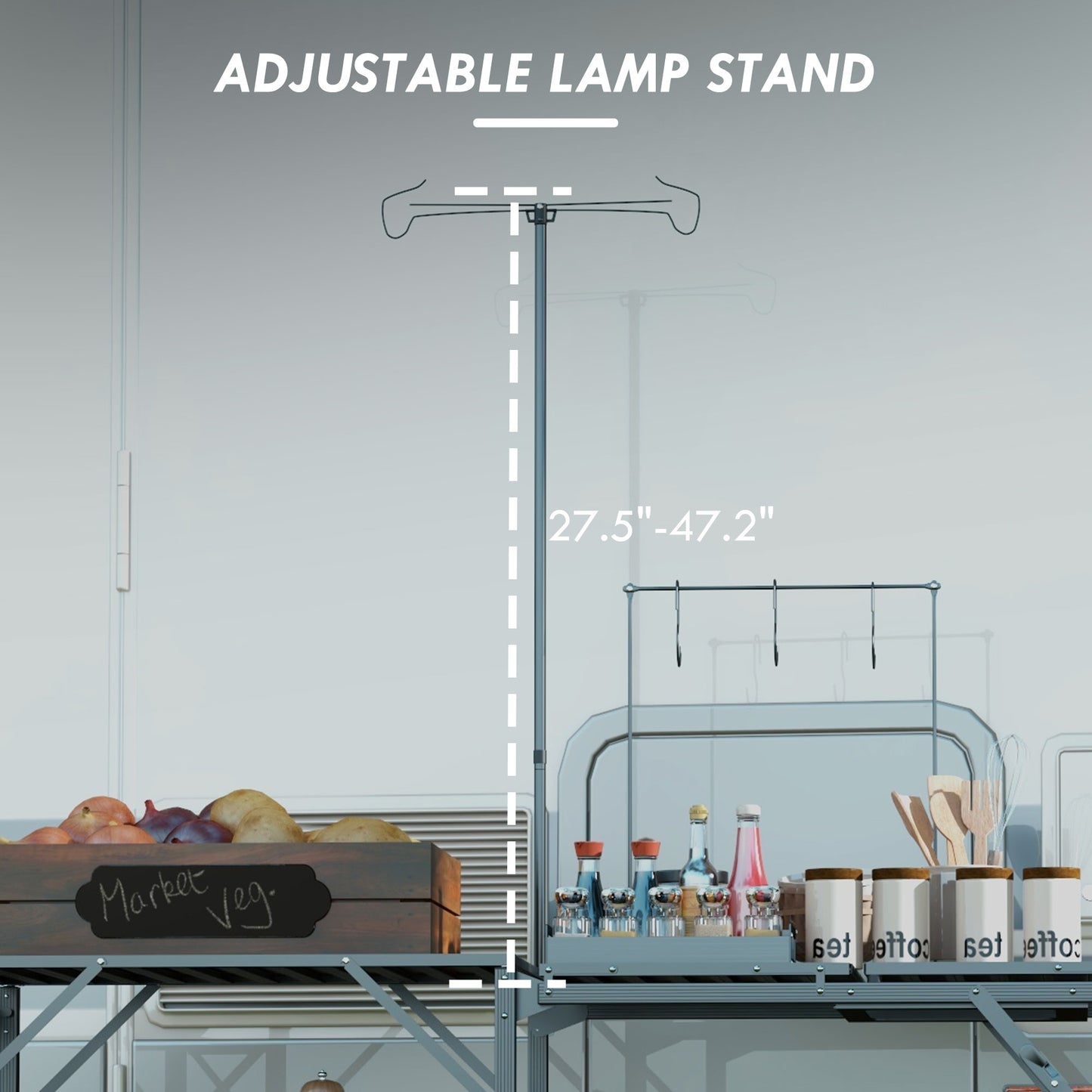 Folding Camping Kitchen Table with Adjustable Lamp Stand
