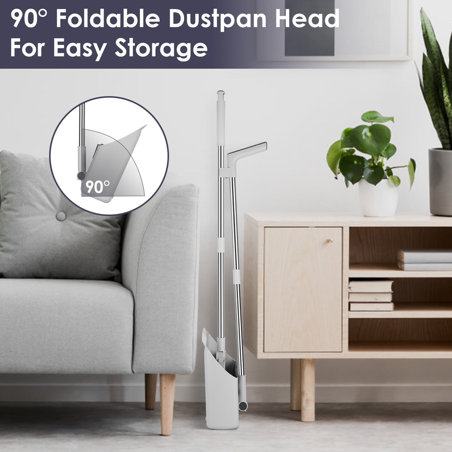 4-in-1 Stainless Steel Handle Broom and Dustpan Set for Indoor Outdoor Cleaning