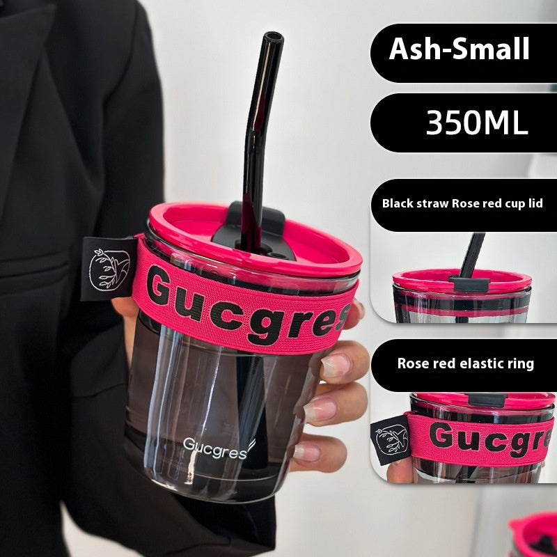 Portable Coffee Cup with Rose Red Design, Leak-Proof & Heat Insulated