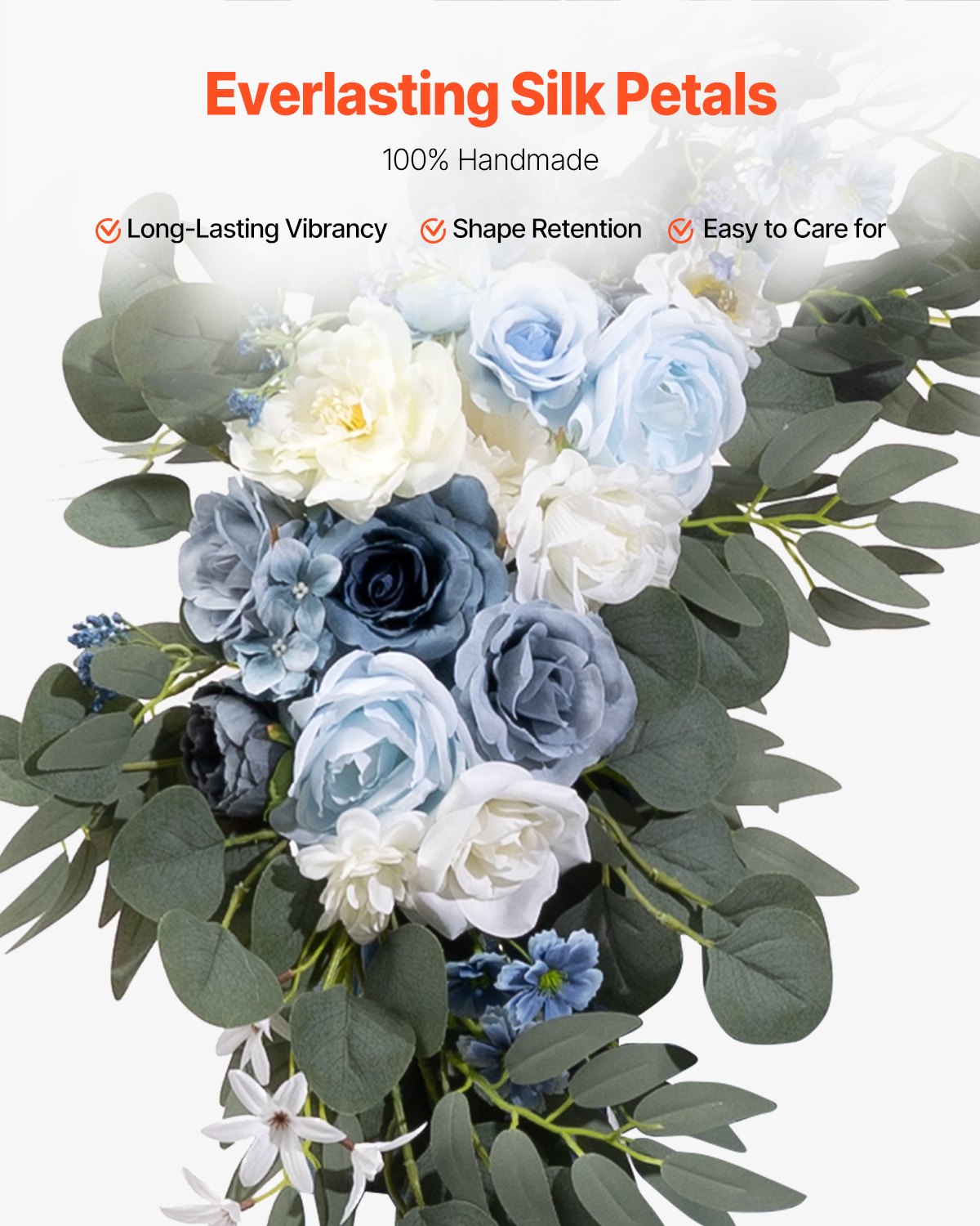 Artificial Wedding Arch Flowers Kit with 21ft Draping Fabric for Weddings - Blue & White