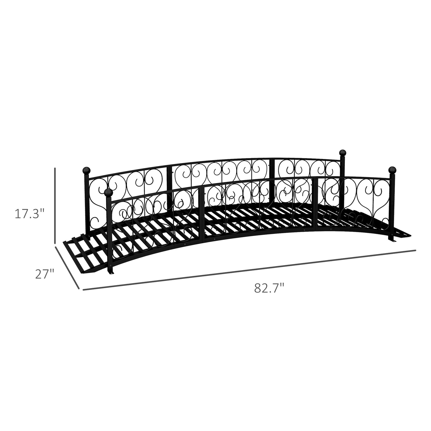 Metal Garden Bridge with Side Railings - Black Arc Footbridge, 840x740mm