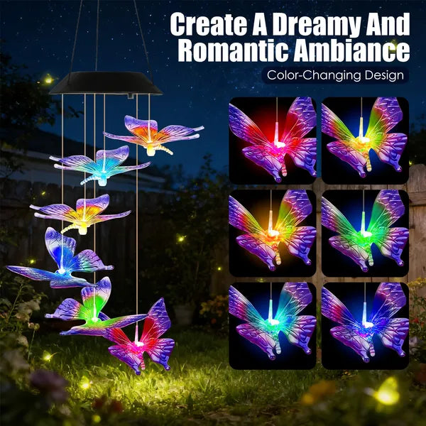 Solar Butterfly Wind Chime with Color-Changing LED Lights - 1 or 2 Pcs