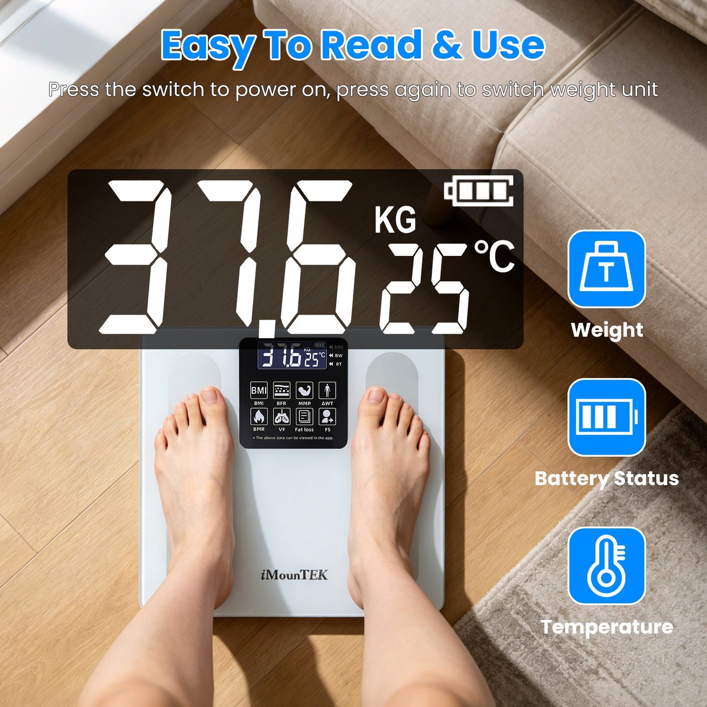 Digital Body Weight Scale with BMI & Body Composition App Connectivity White