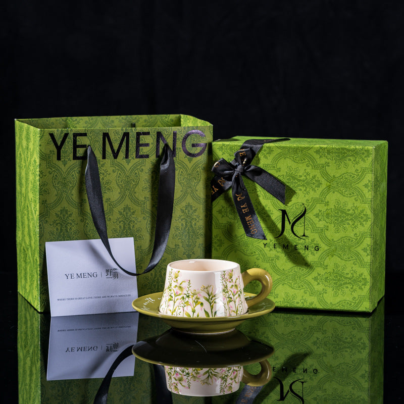 Elegant Iris Flower Ceramic Coffee Cup Set with Gift Box - Multiple Styles & Sizes