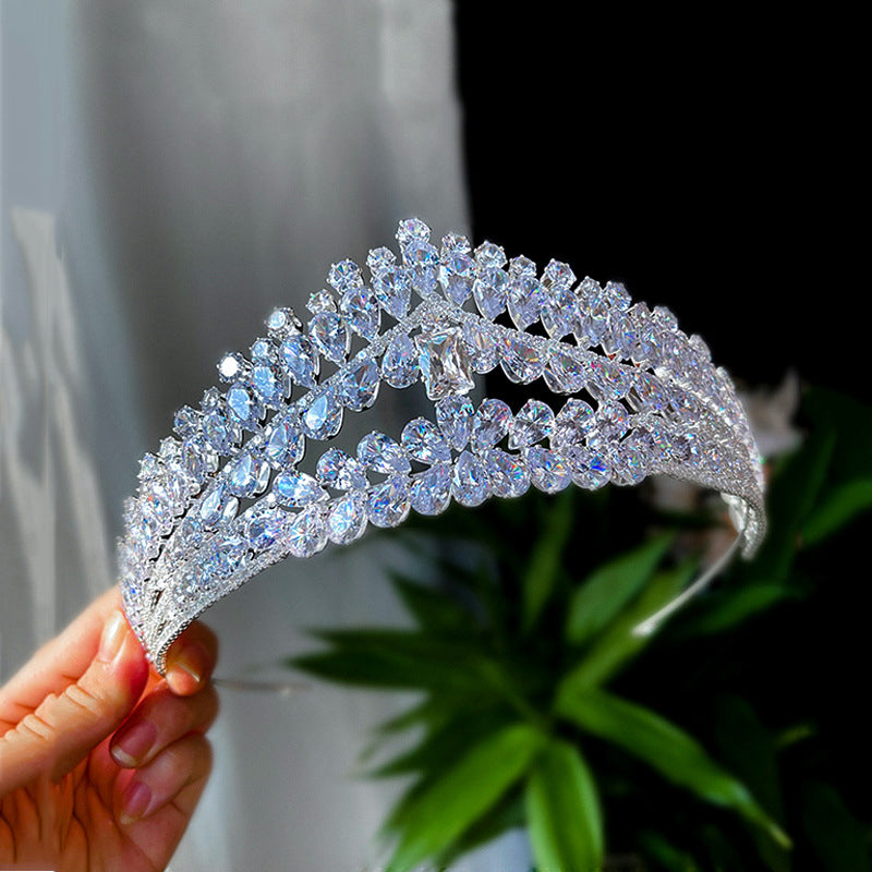 Wedding Zircon Crown Hair Accessories for Bridal Ceremony - Silver
