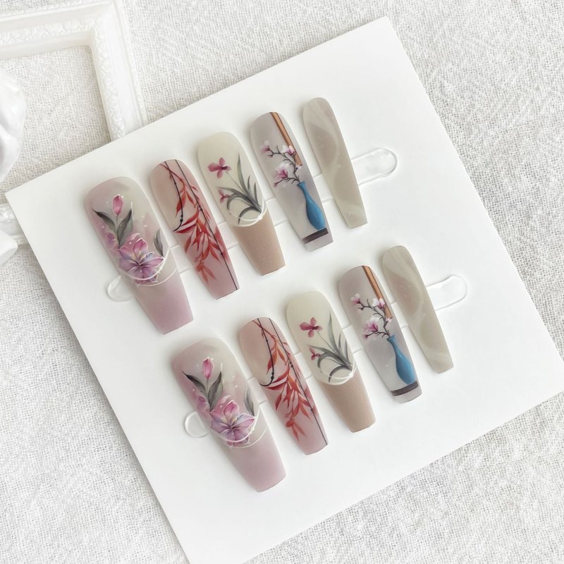 Fake Nail Tips - 40-Piece Set, Retro Chinese Style