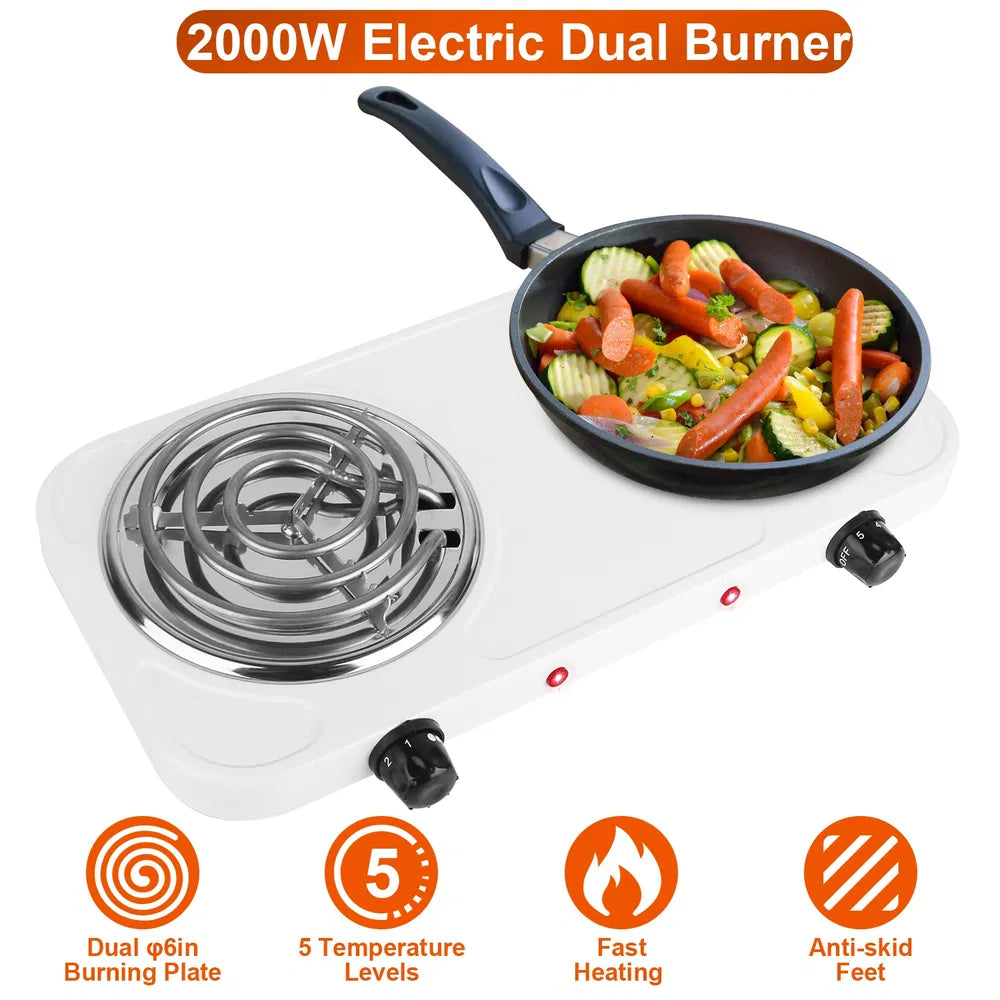 2000W Portable Double Burner Electric Hot Plate Stove for Kitchen & RV