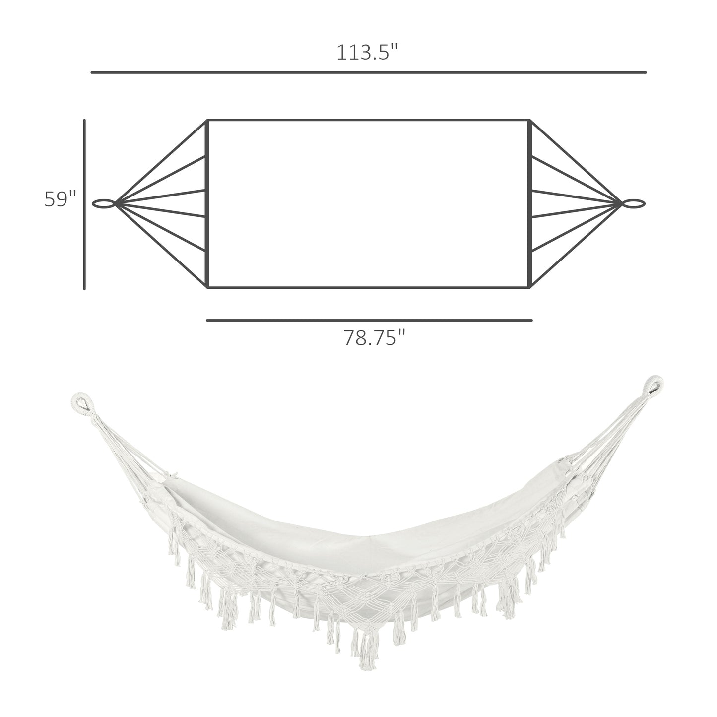Extra Large Boho Hammock with Macrame Tassels - White
