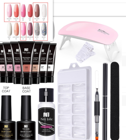 Nail Extension Glue Kit with UV Lamp – 7 Bottles