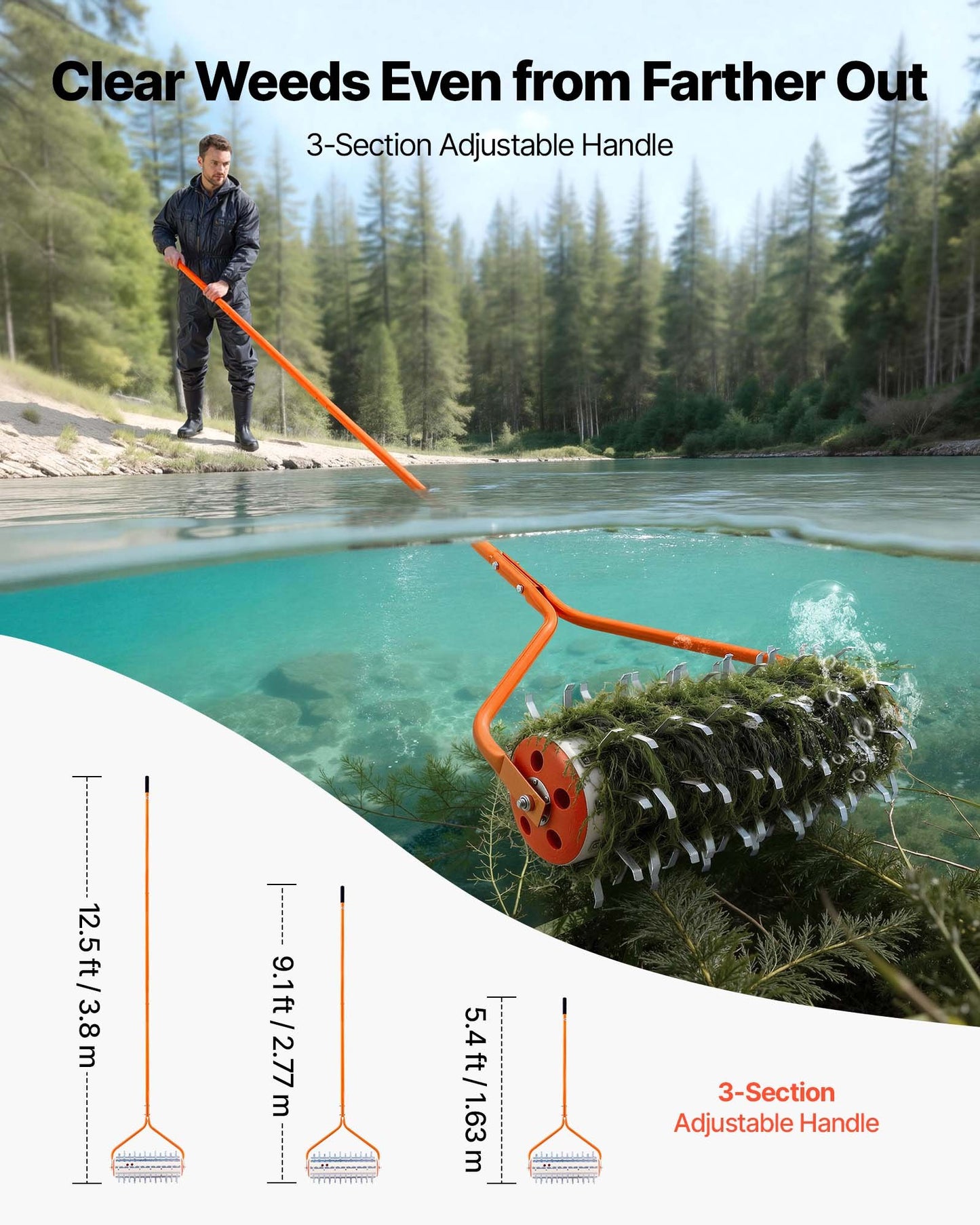 Lake Weed Roller with Aluminum Handles – Pond & Lake Weed & Muck Removal Tool