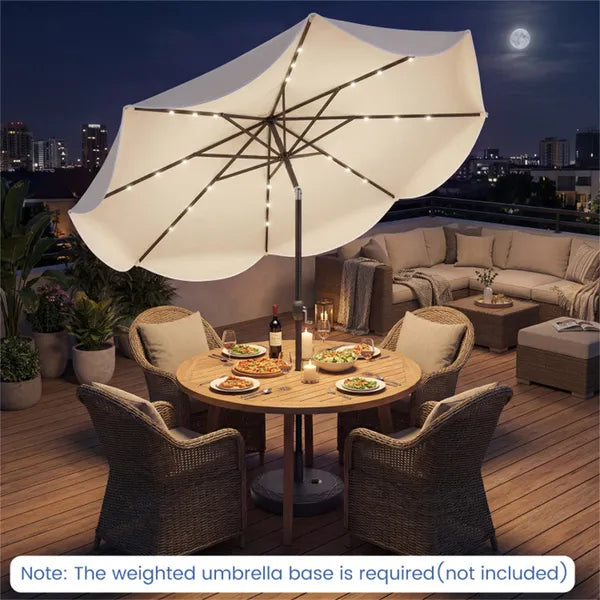 10 Ft Solar Powered Patio Umbrella with 24 LED Lights - Beige