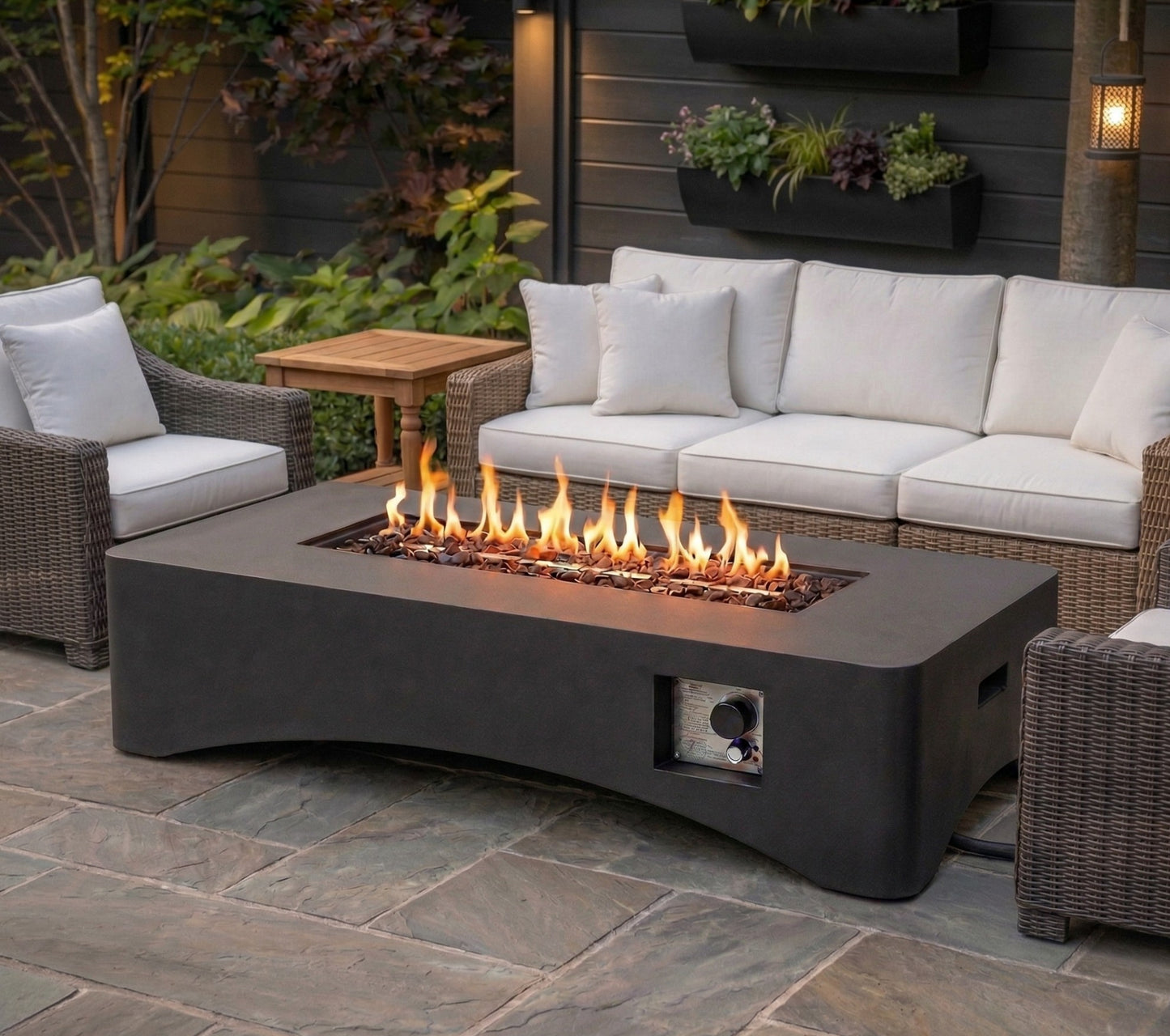 56" Propane Fire Pit Table - Rectangular Gas Fire Pit with Cover - Dark Grey