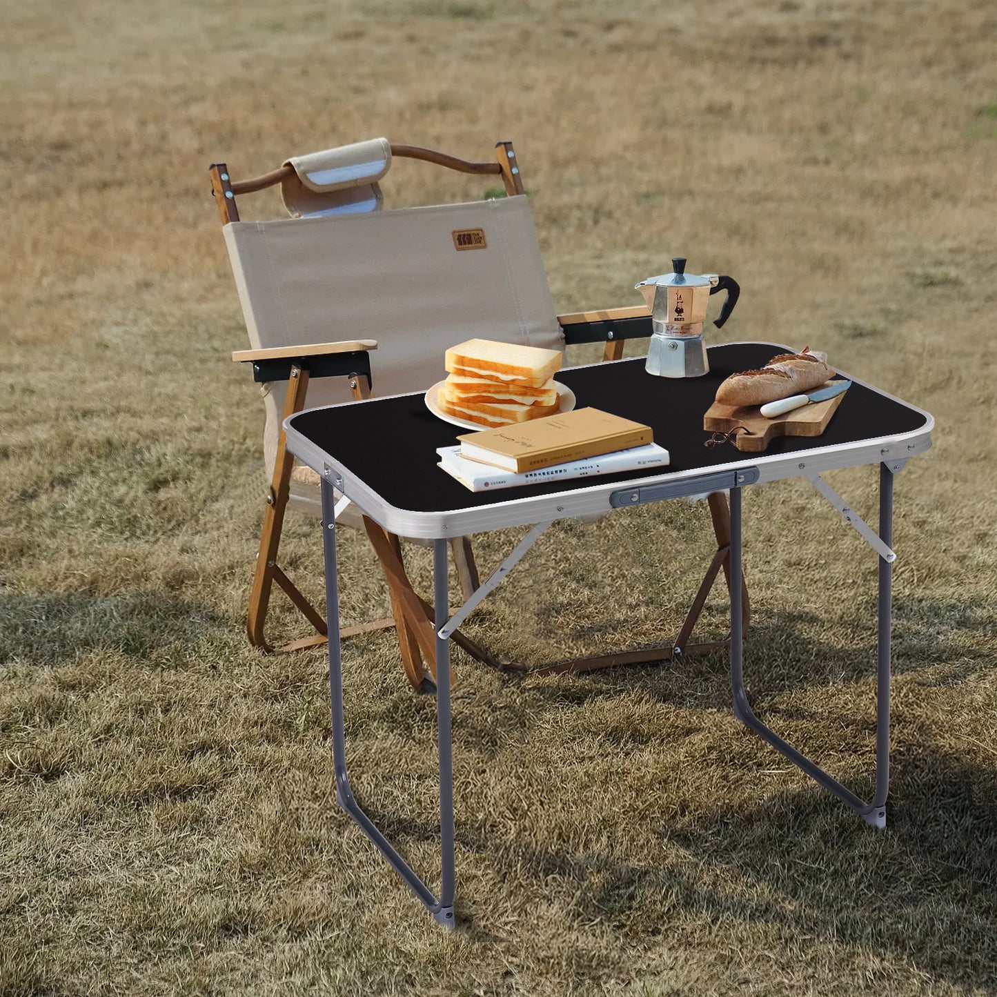 2.3ft Black Aluminum Folding Table - Lightweight & Durable