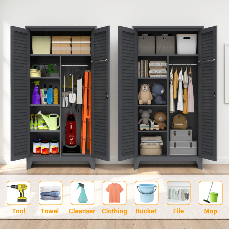73'' Tall Metal Tool Storage Cabinet - Slate Steel Organizer