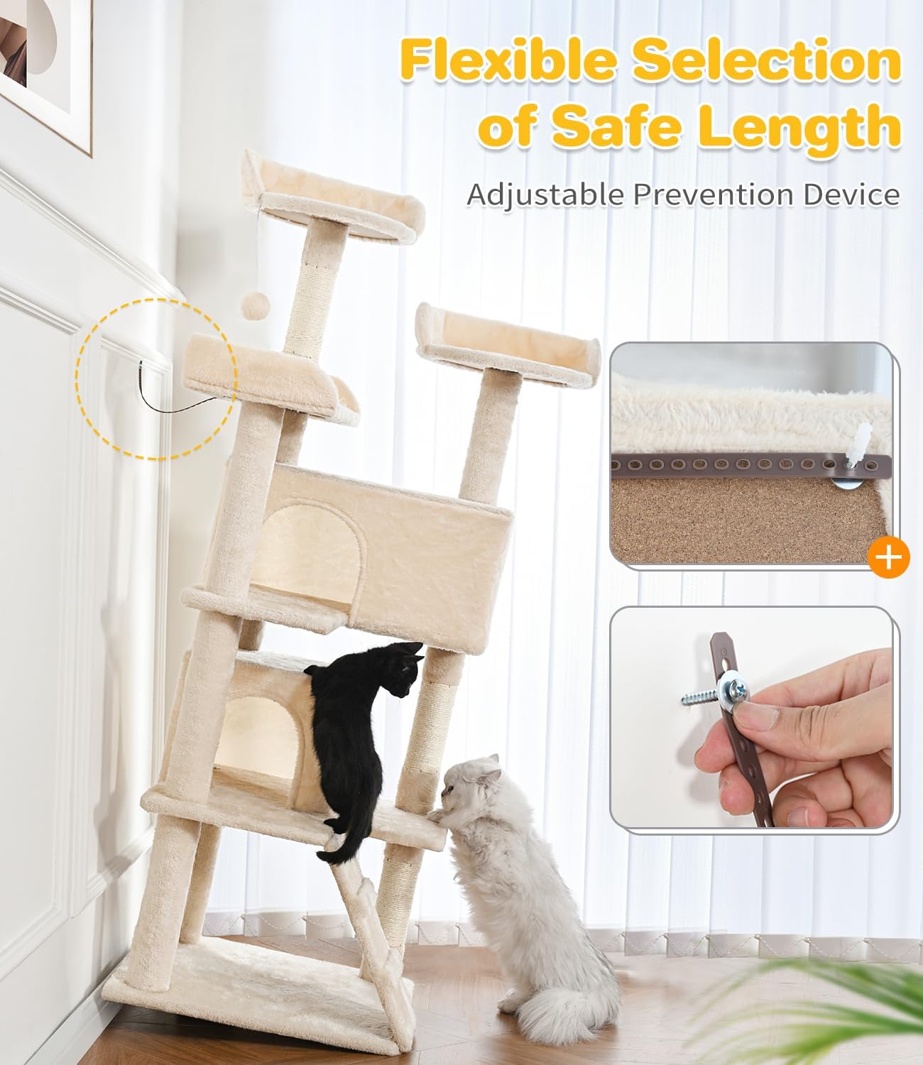 Multi-Level Cat Tree Tower with Scratching Posts and Toys - 56 Inch Indoor Cat Activity Center