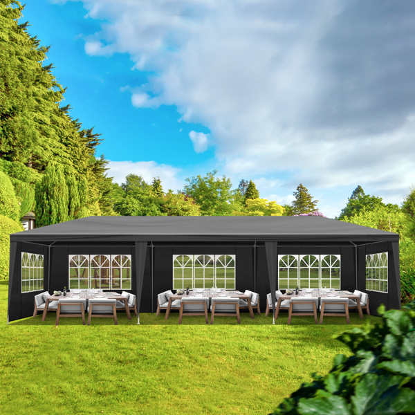 10x30ft Waterproof Outdoor Party Tent with Removable Sidewalls for Events Black