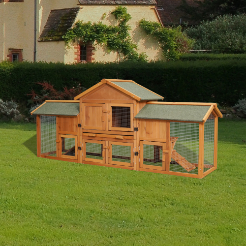Extra-Large Rabbit Cage with 2 Running Spaces, Removable Tray, Waterproof Roof - Small Animal Habitat