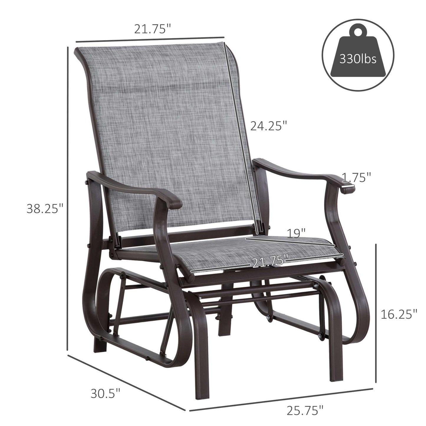 Outdoor Glider Chair with Steel Frame & Mesh Fabric - Gray