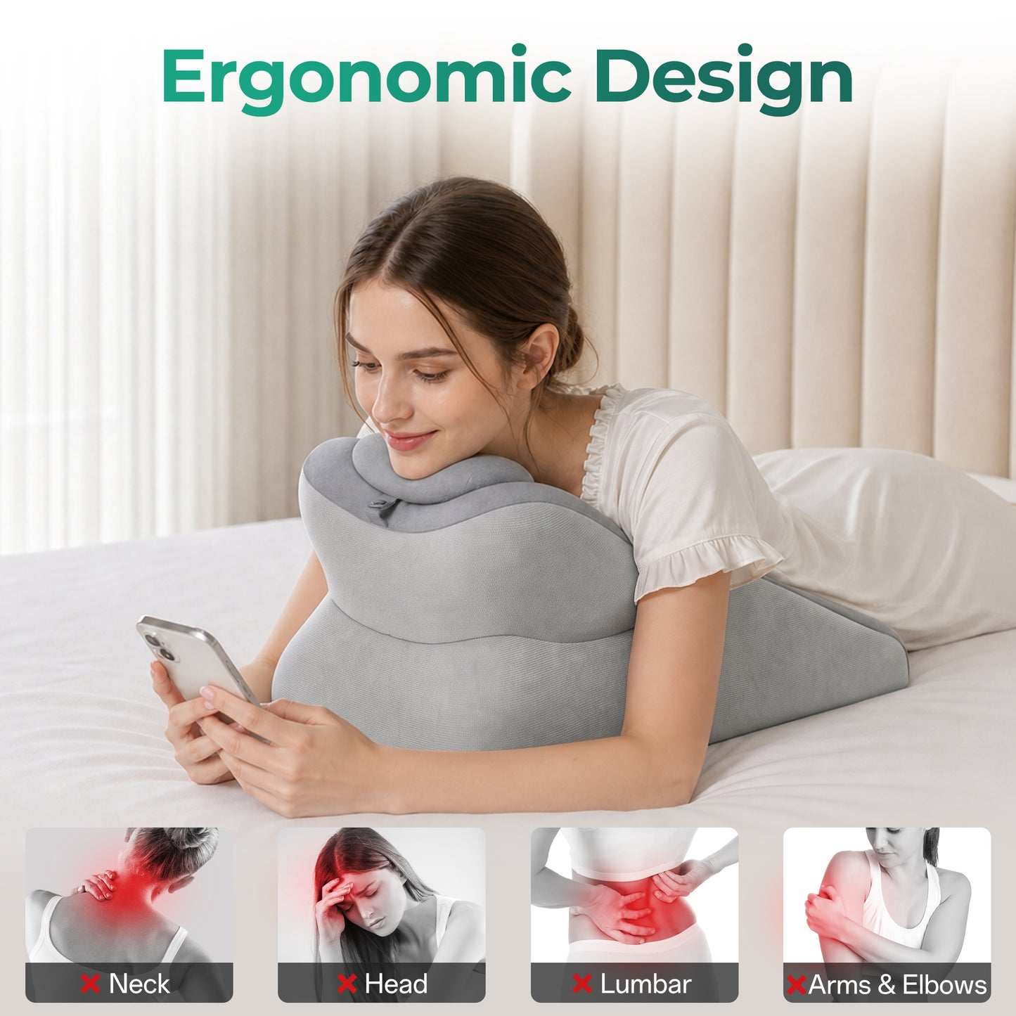 Ergonomic Memory Foam Support Pillow for Couples - Grey