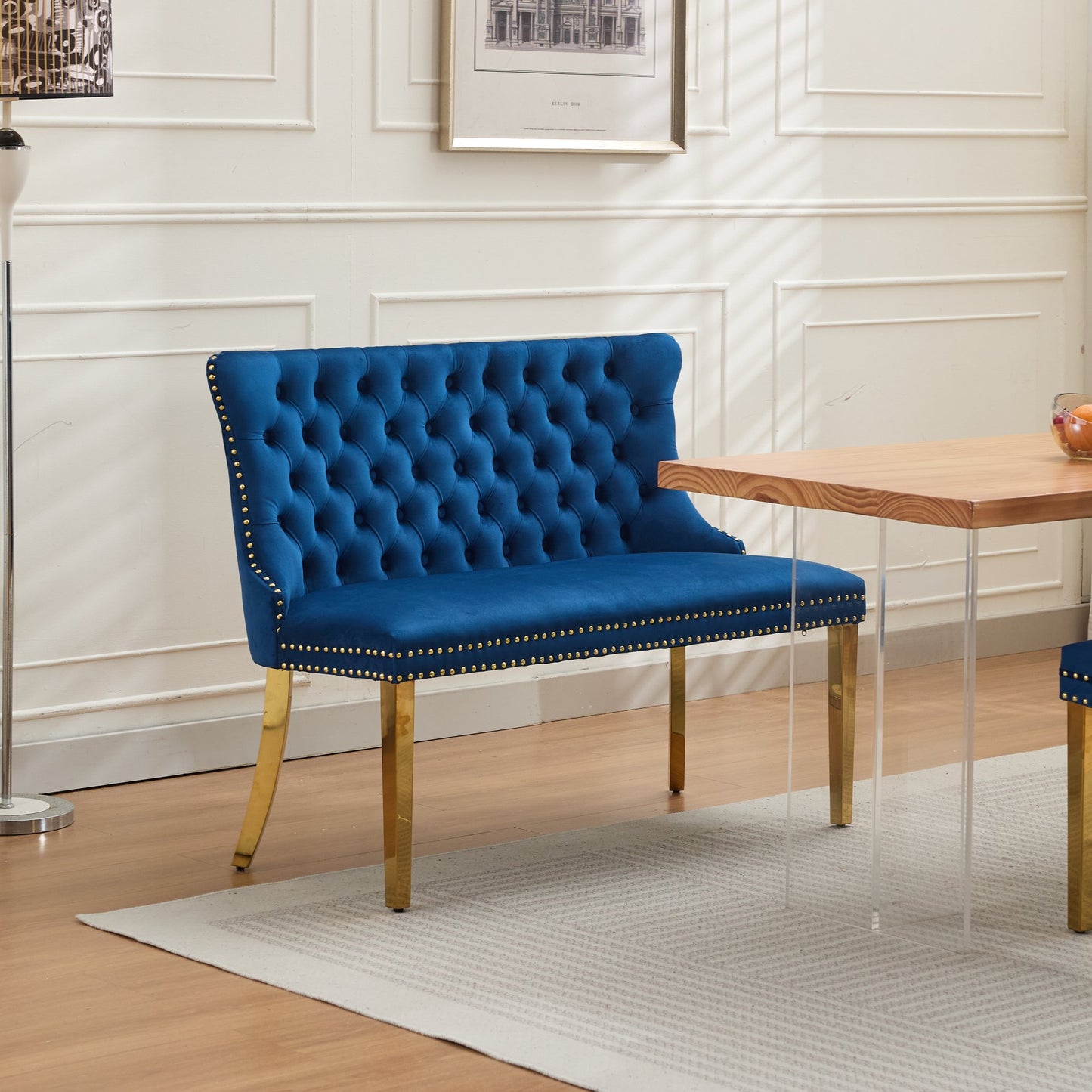 Velvet Double Dining Loveseat Bench, Kitchen & Seating, 2-Seat Tufted