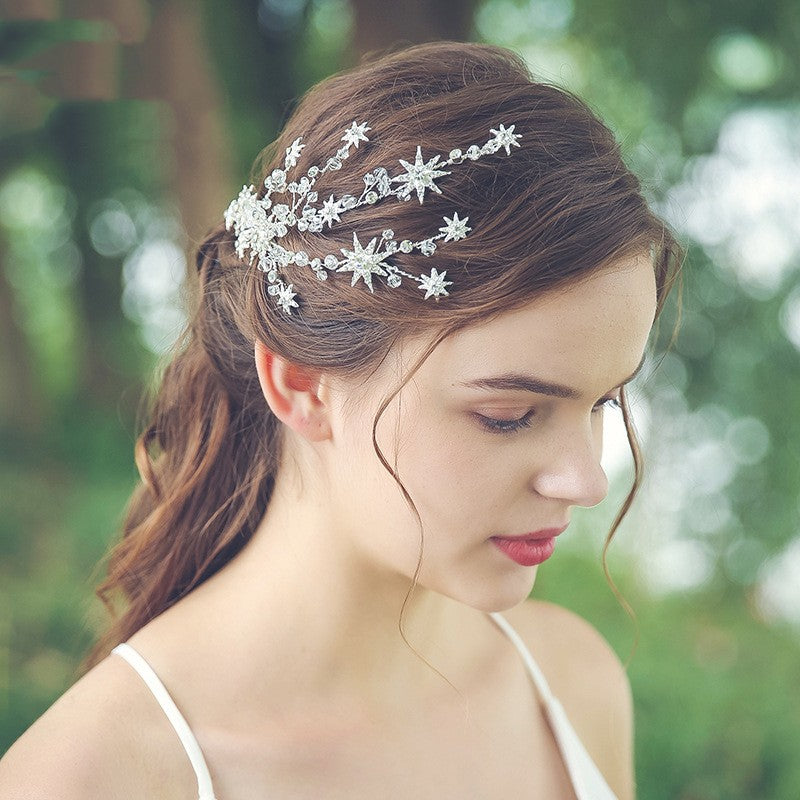 Bridal Wedding Headdress Hair Accessory with Rhinestones - Silver