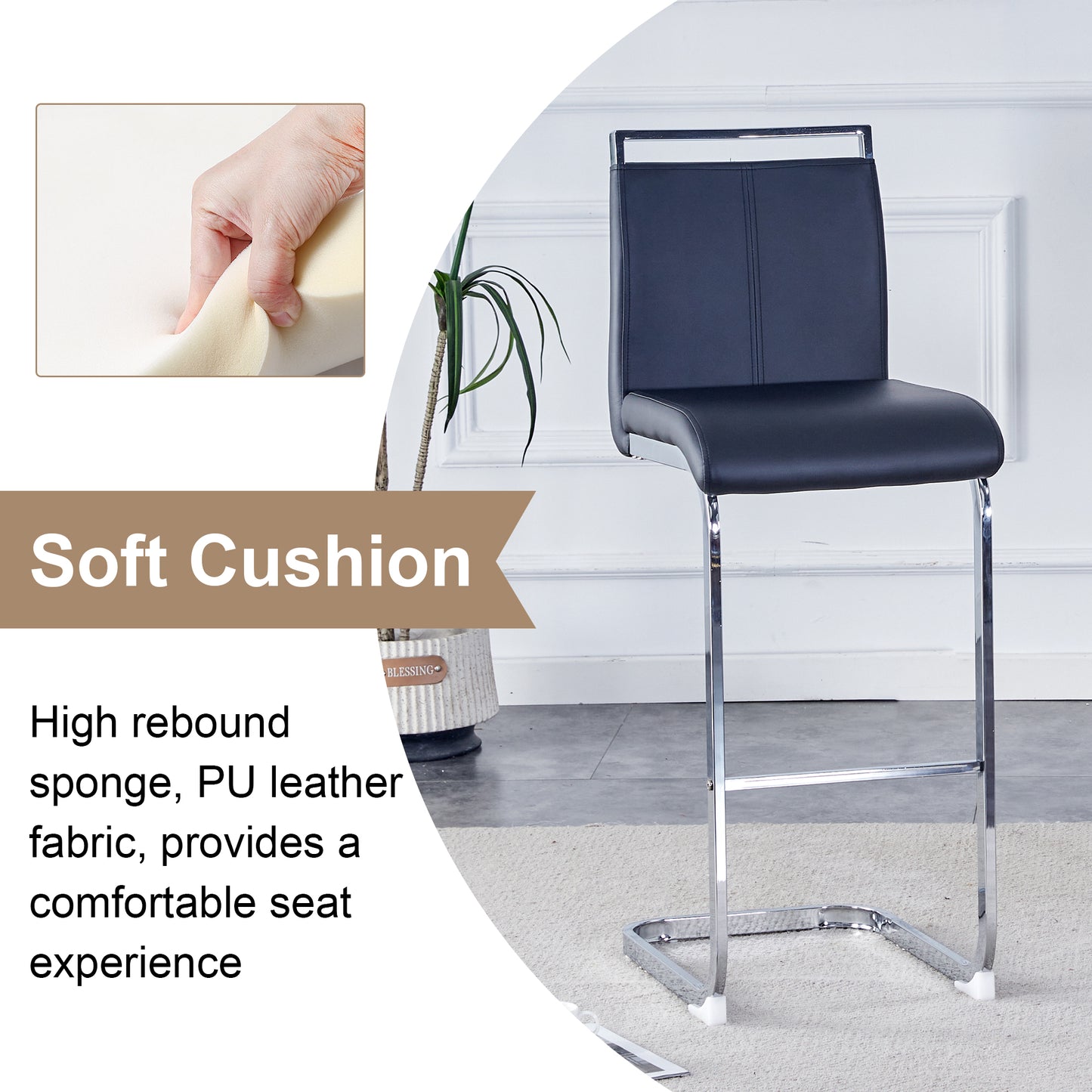 Modern And Beautiful Bar Stool Upholstered In PU Leather With