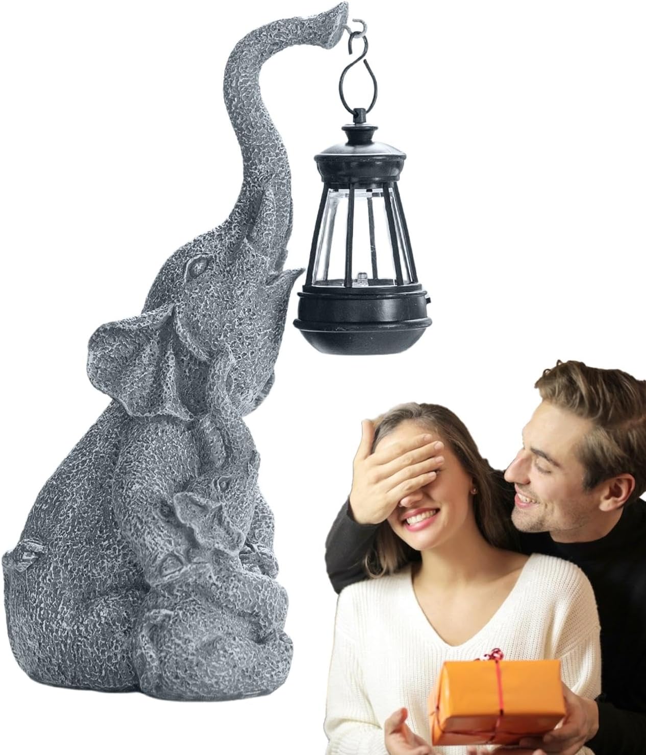 Elephant Solar Light - Outdoor Garden Decor & Porch Ornament - Gray