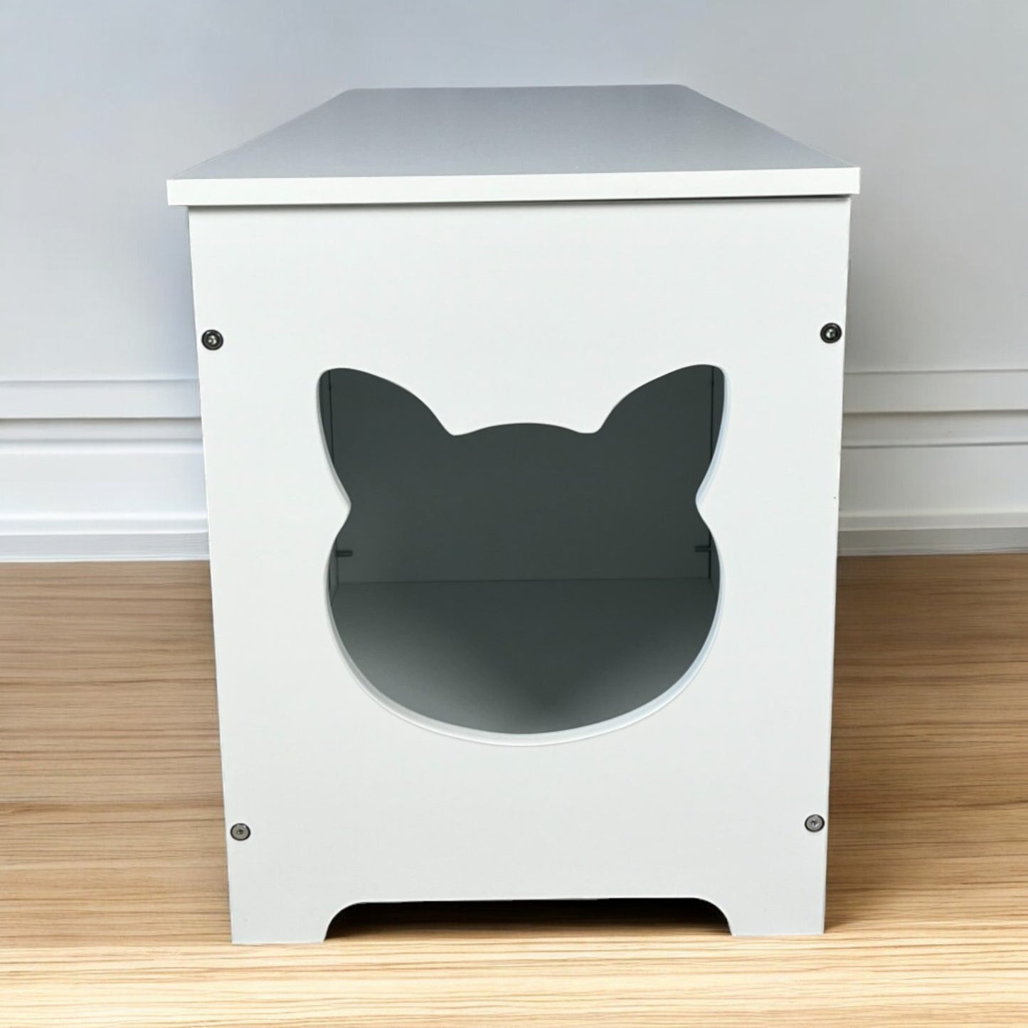 Large Open Cat Litter Box Fence Furniture - Modern White Cat House & Storage