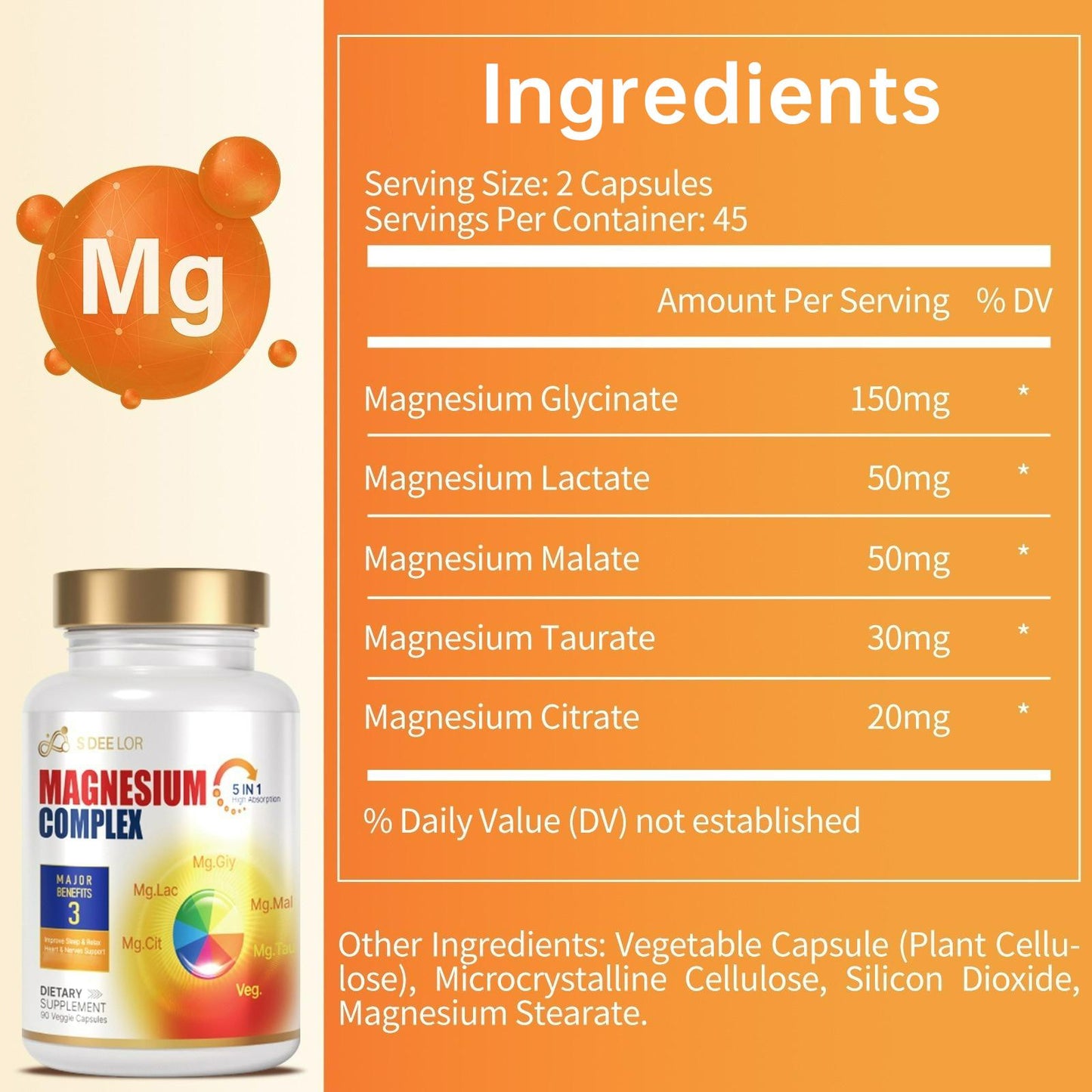 Magnesium Glycinate & Malate with Vitamin D3 - Highly Absorbable Vegan Formula