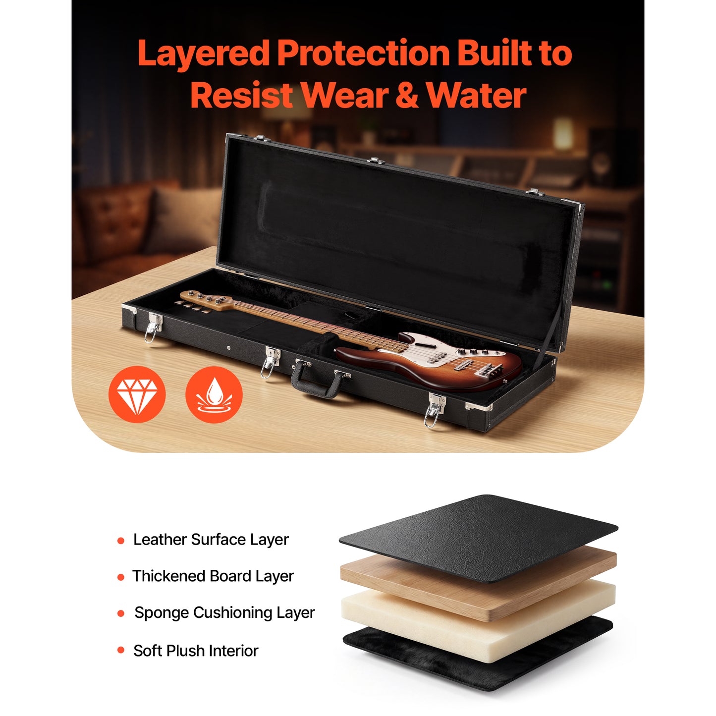 Electric Guitar Hard Case 41.3 Inch Wooden Protective Carrying Case with Lock for Tele/ST Guitars