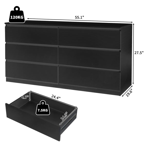 6-Drawer Filing Cabinet - Modern Black Home Office Storage