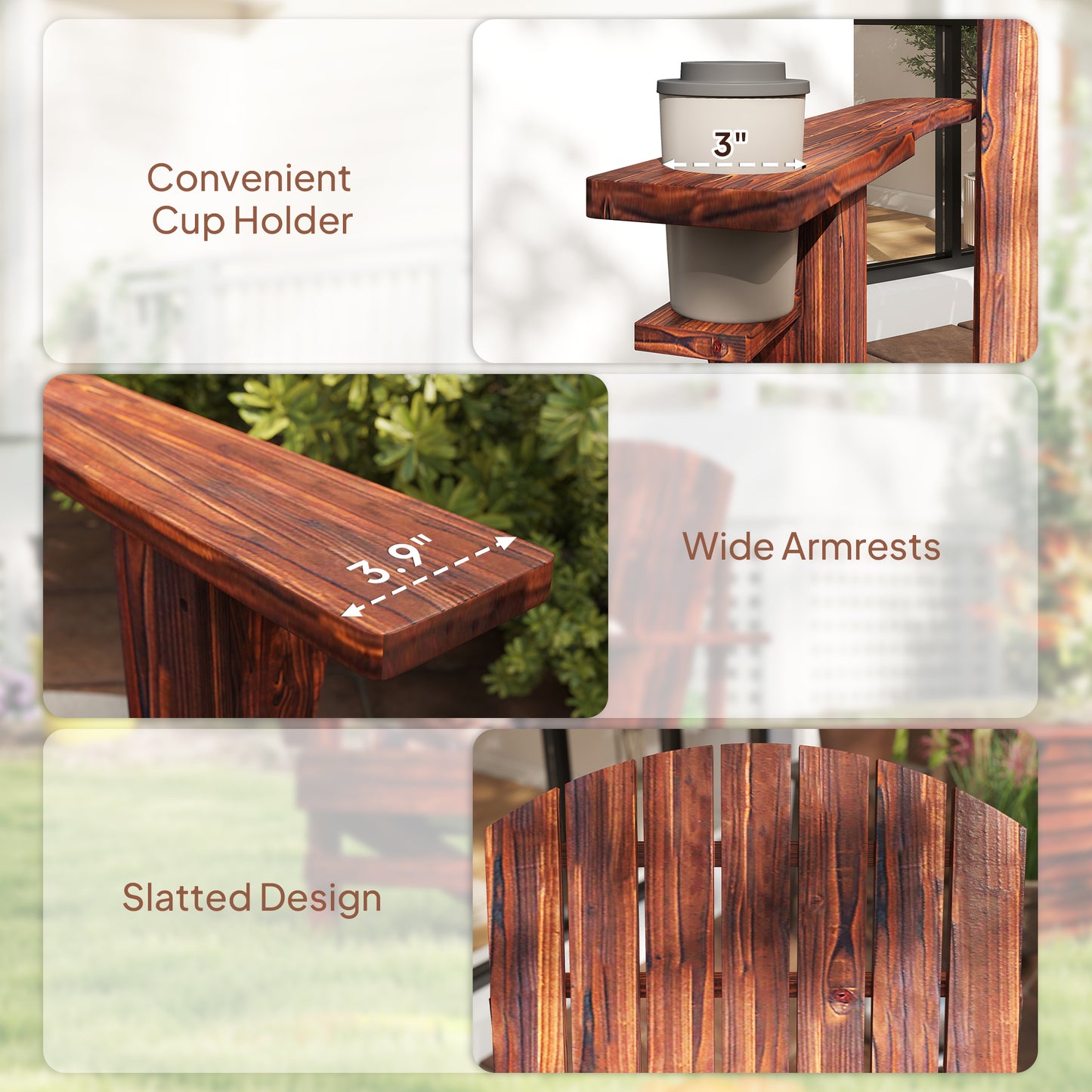 Brown Adirondack Chair with Cupholder - Outdoor Seating