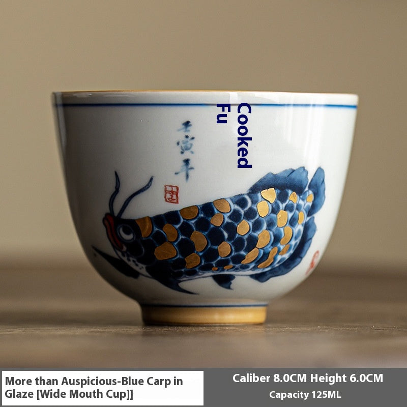Chinese Style Ceramic Tea Cup Set with Multiple Variants - Retro Fish Design