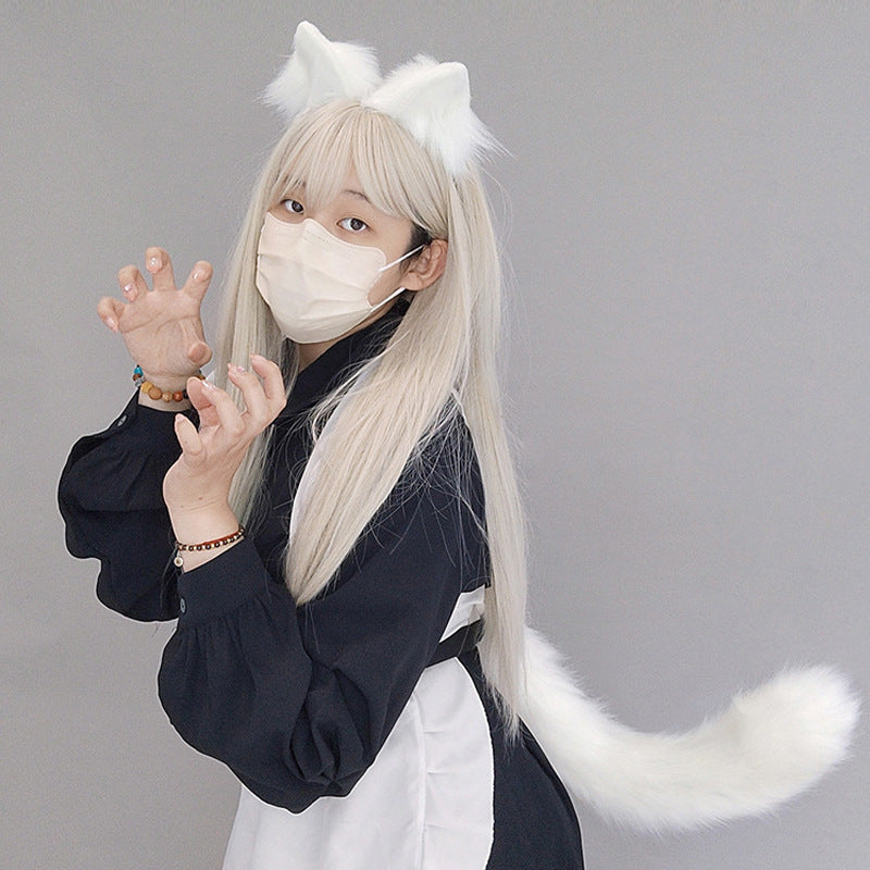 Cat Ear Headband and Tail Set - Plush, Trendy Cat Costume Accessory