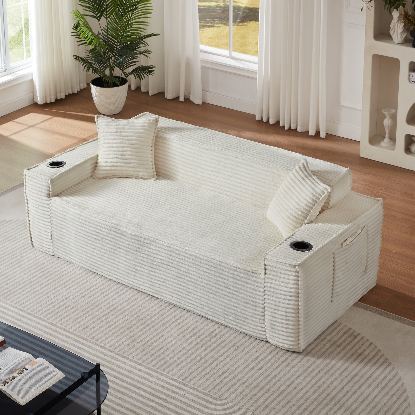 Modern White 3-Seater Sofa - No Assembly, Compact Design