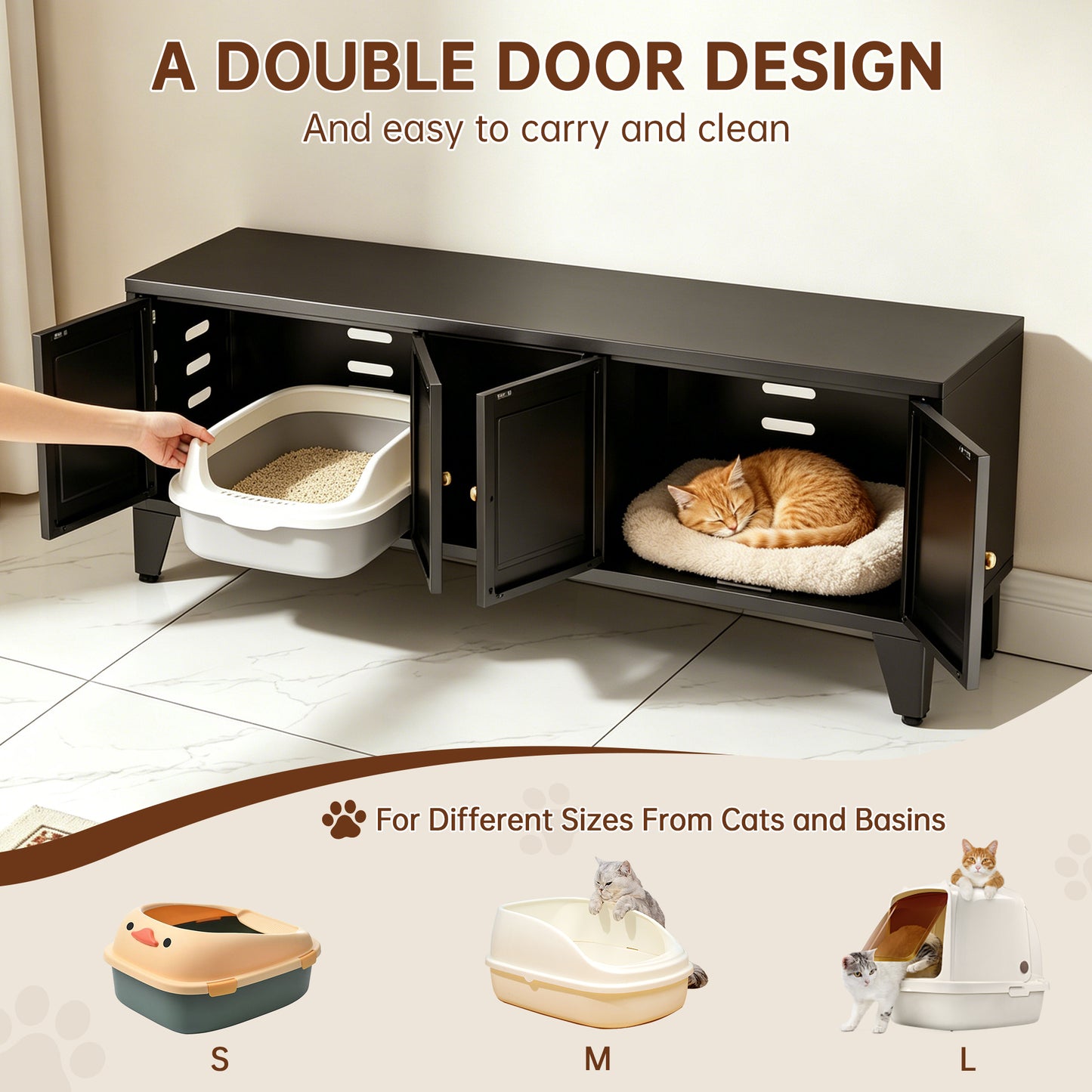 58" Metal Cat Litter Box Enclosure - Large Indoor Cat House