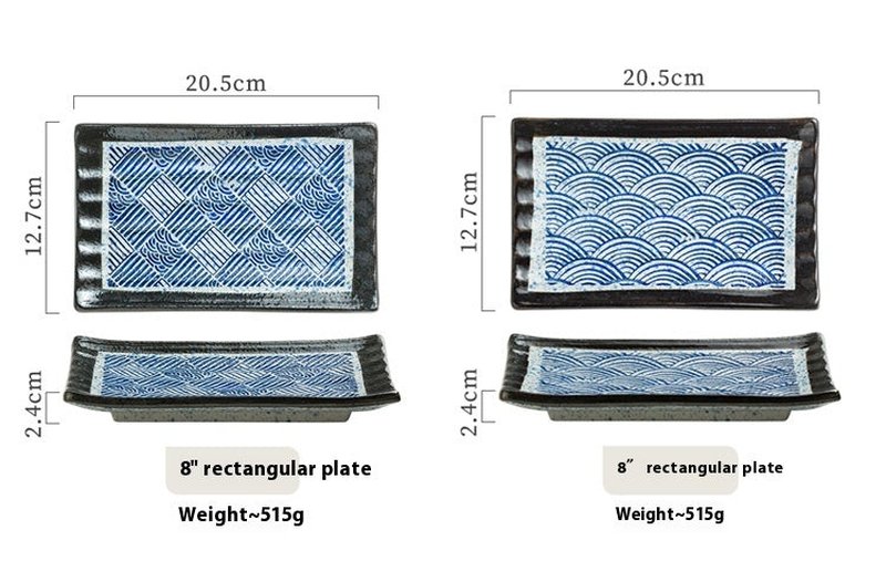 Retro Rectangular Japanese Style Sushi Sashimi Plate - 8 Inch Dinnerware