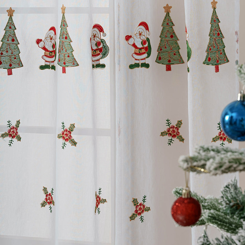 Christmas Tree Embroidery Curtain Set - Holiday Holiday Decor