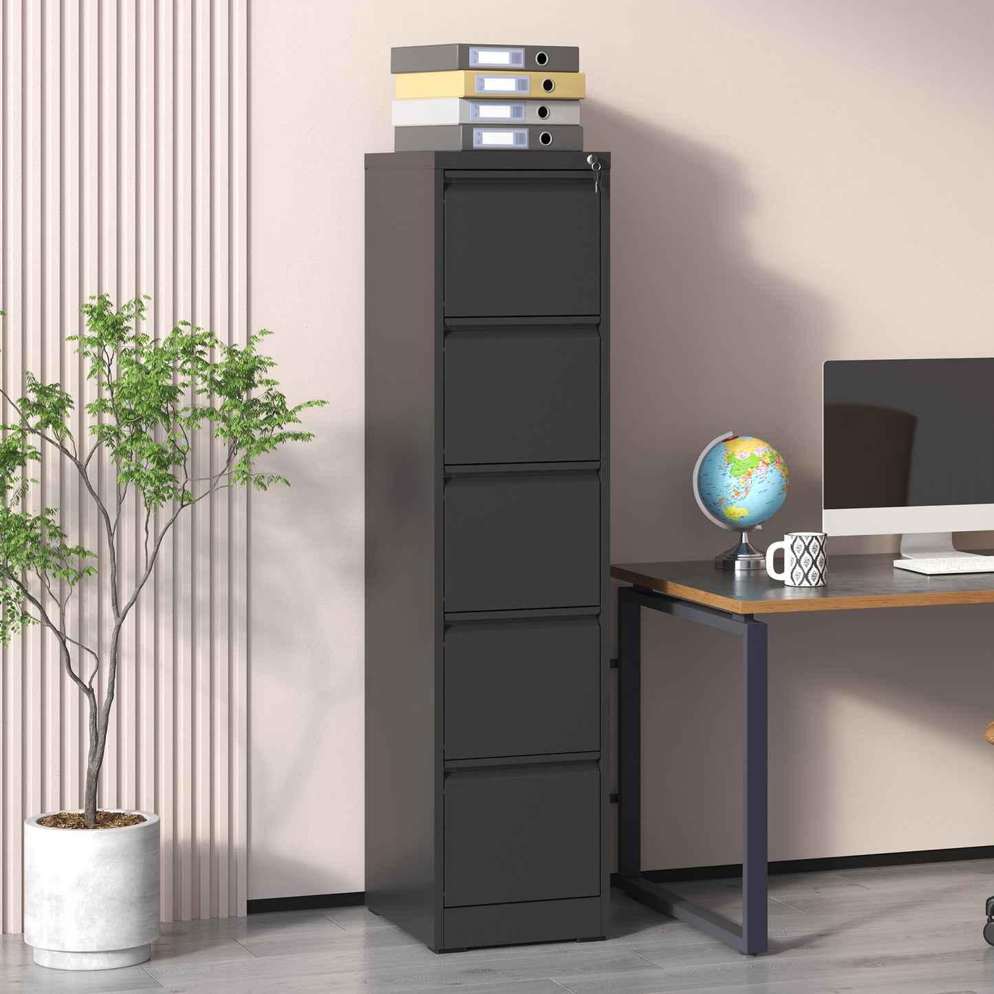 5 Drawer Metal Vertical File Cabinet With Lock Office Home Steel For