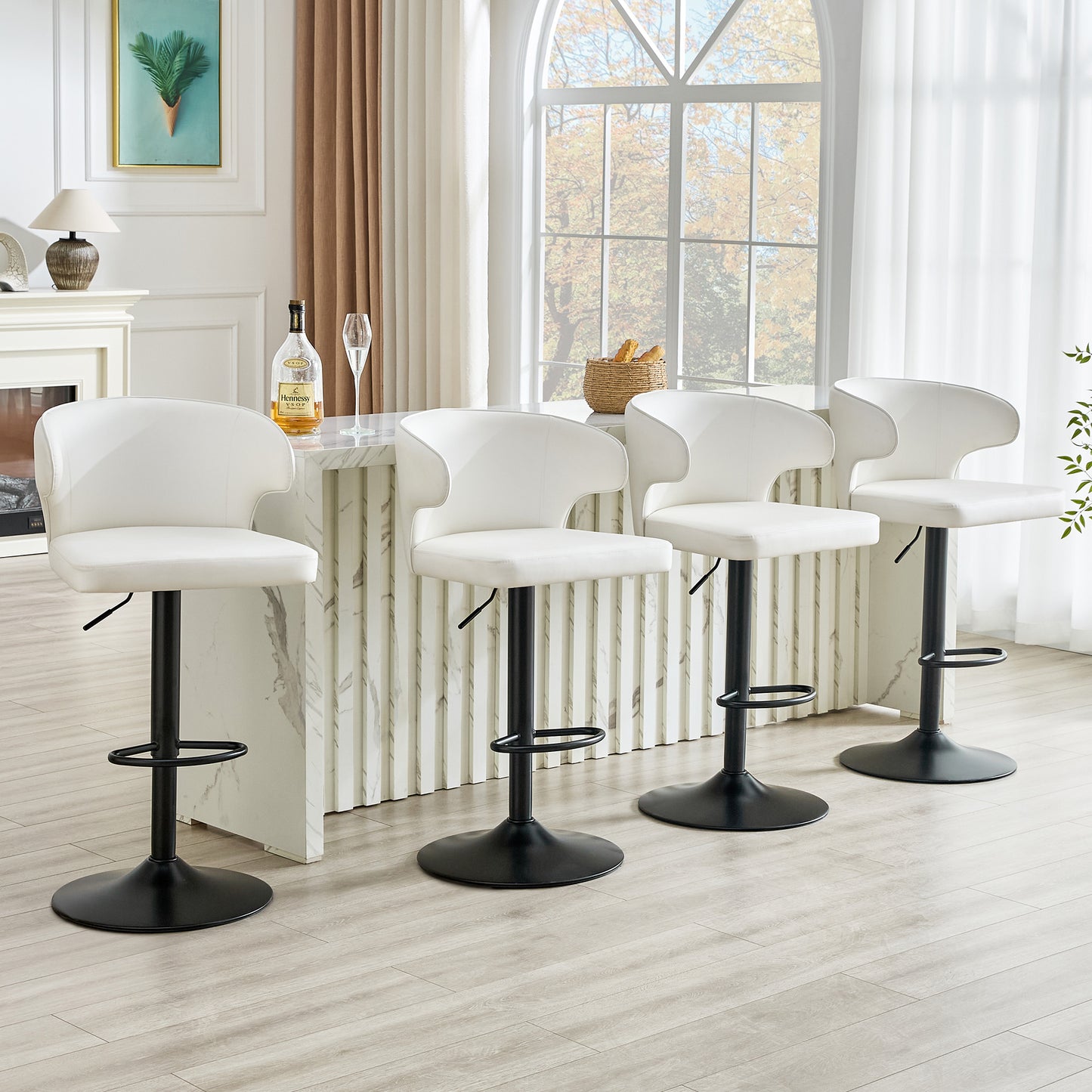 Modern Rotating Adjustable Bar Chair, PU Leather Belt Backrest Swivel