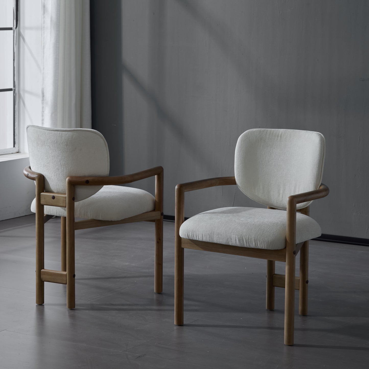 Upholstered Dining Chairs Set of 2 - White Rubber Wood Arm Chairs