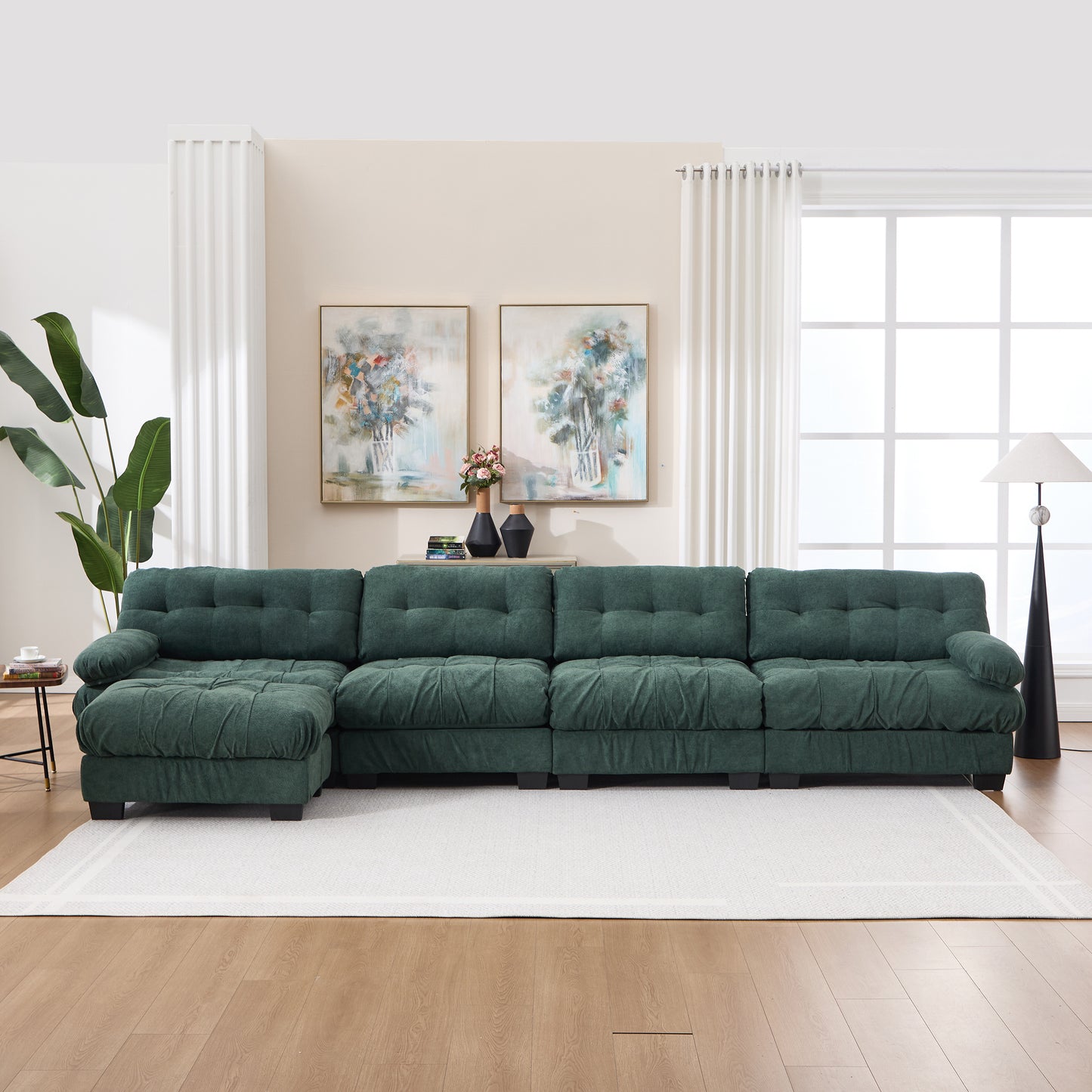 Modular Sectional Sofa - L Shaped Cloud Couch with 6 Pillows, Green