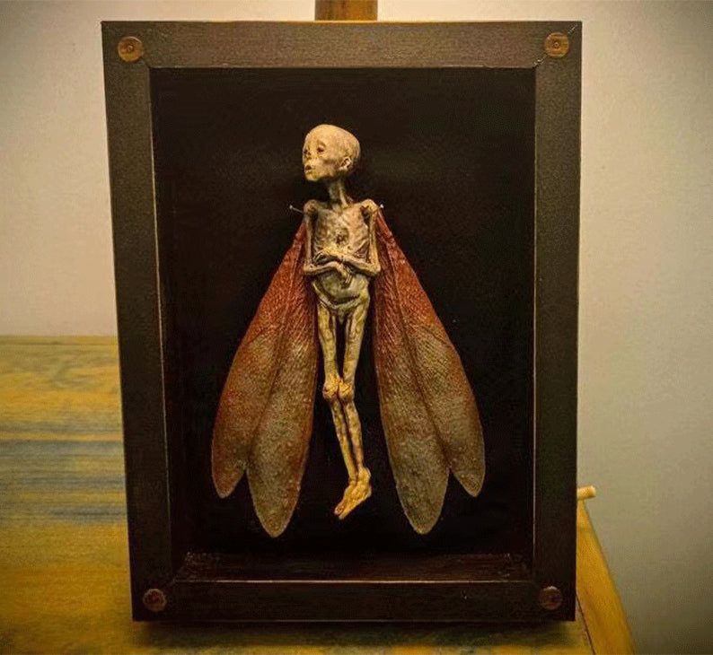 Halloween Shadow Box Decor with Dead Fairy Scene Wooden Ornament Black