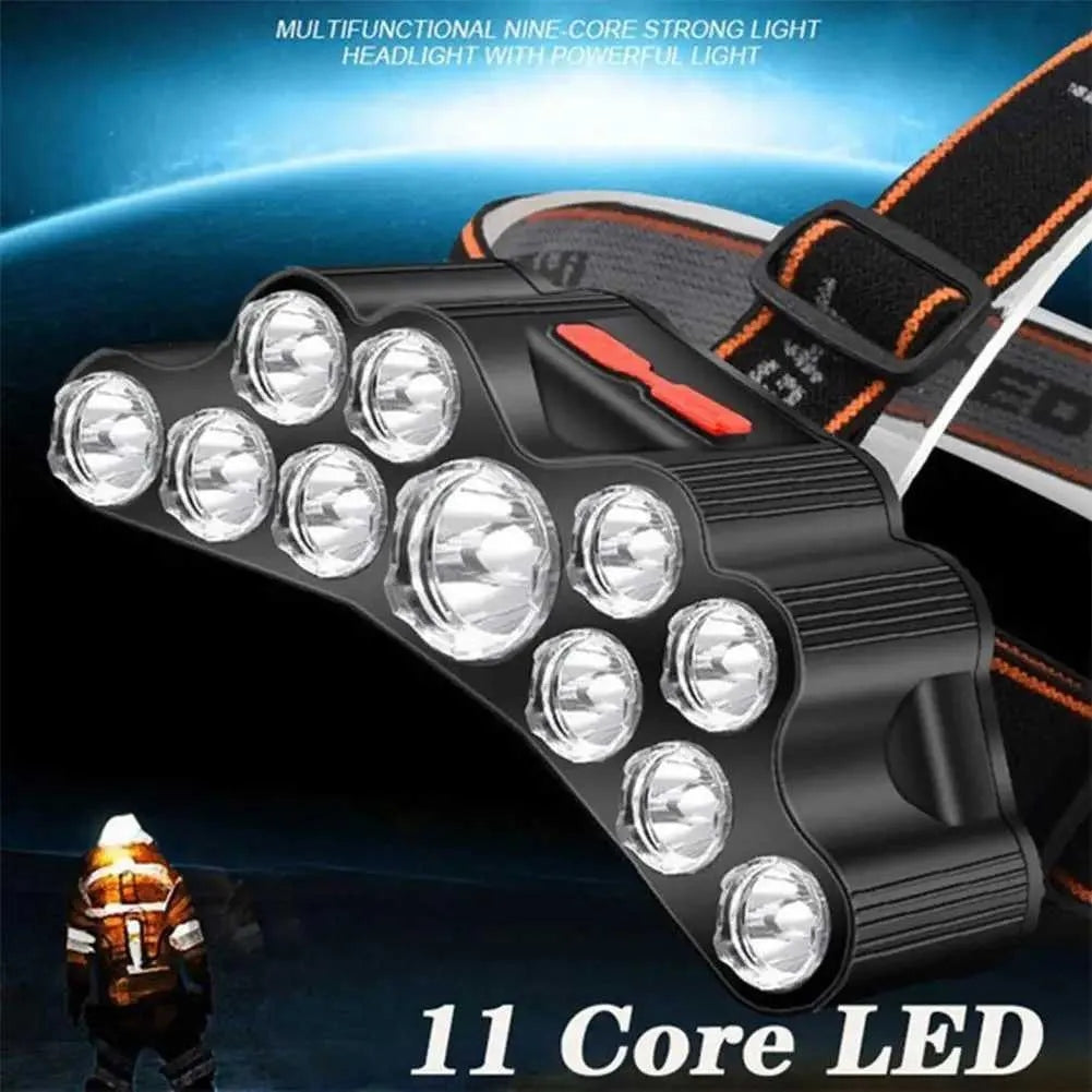 11 LED USB Rechargeable Flashlight - Built-in 18650 Battery