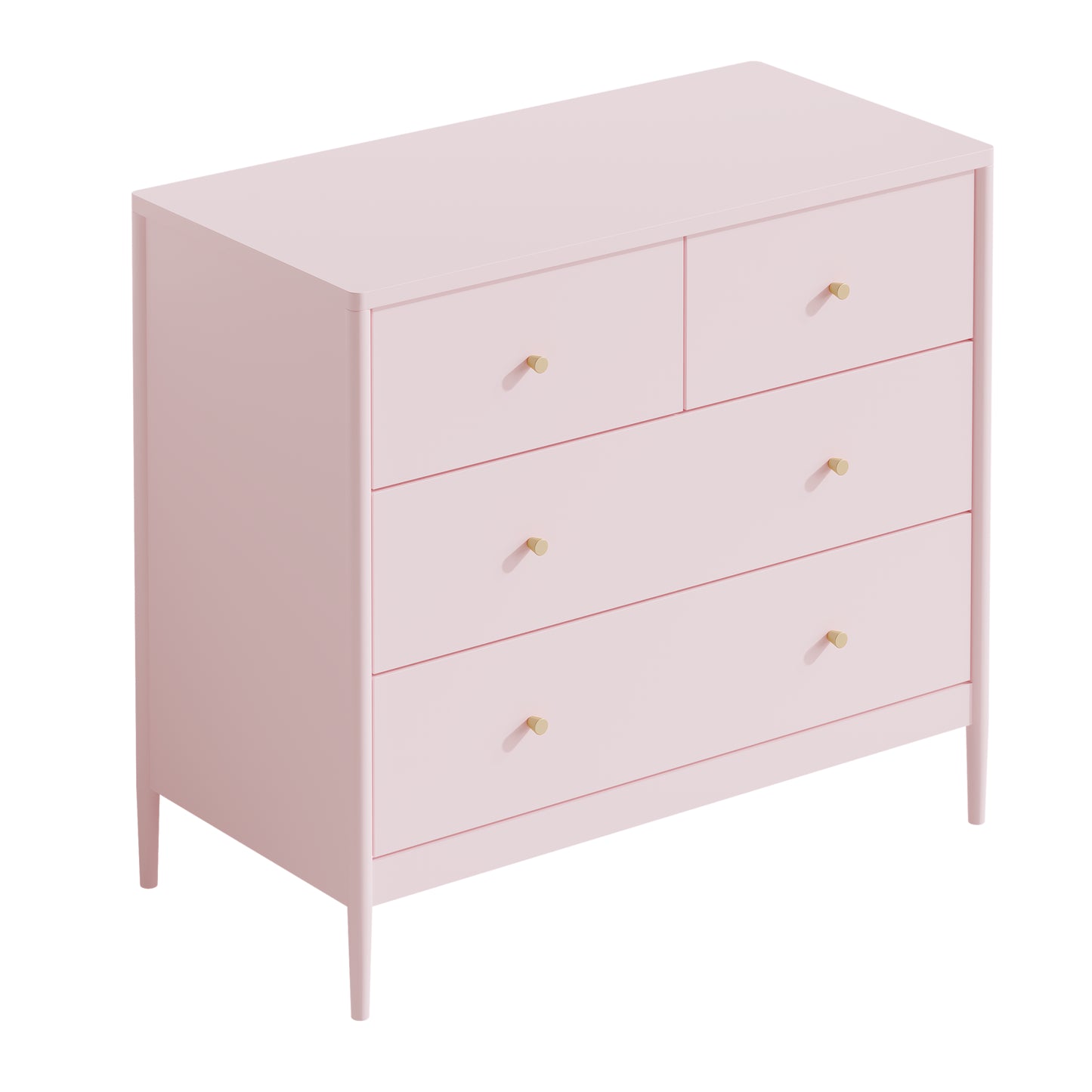 Pink 4-Drawer Wooden Kids Dresser - Modern Storage Cabinet