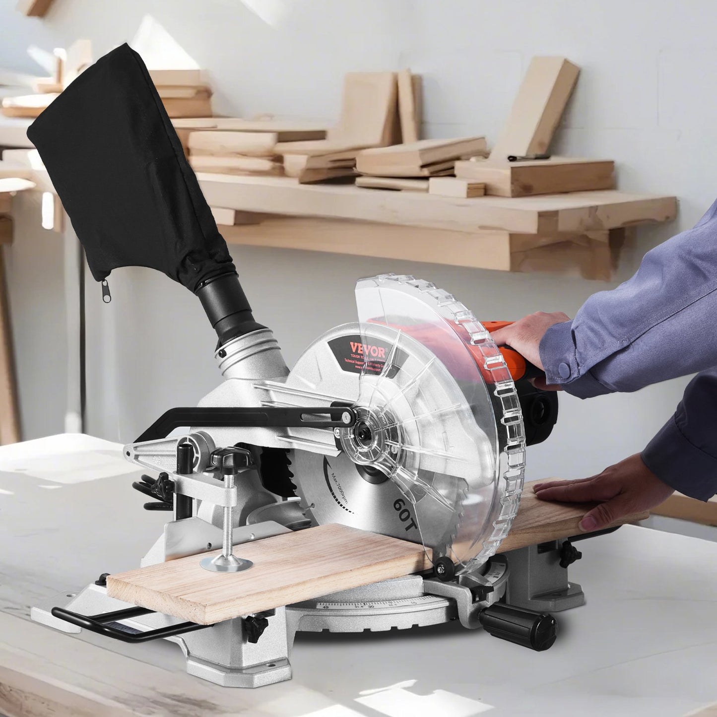 10-Inch Corded Compound Miter Saw with 15 Amp Motor & 60-Tooth Blade - Metallic