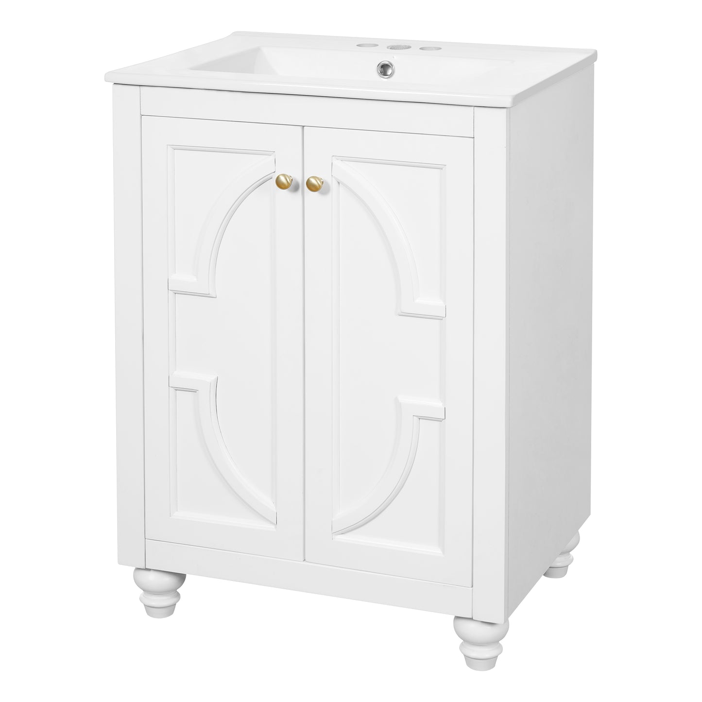 Modern 24" Bathroom Vanity with Ornate Design & Soft-Close Hinges - White