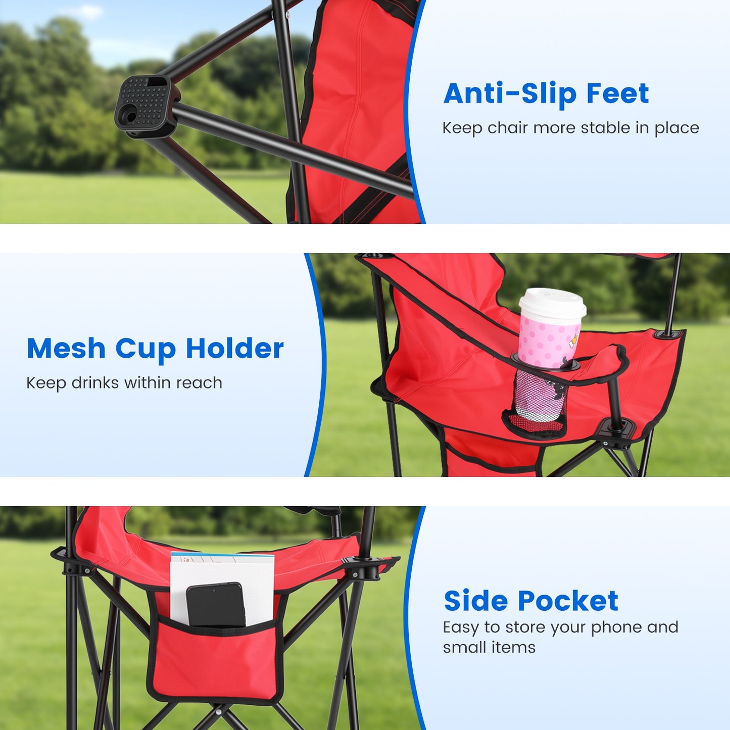 Foldable Camping Chair with Umbrella & Cup Holder - 330LBS