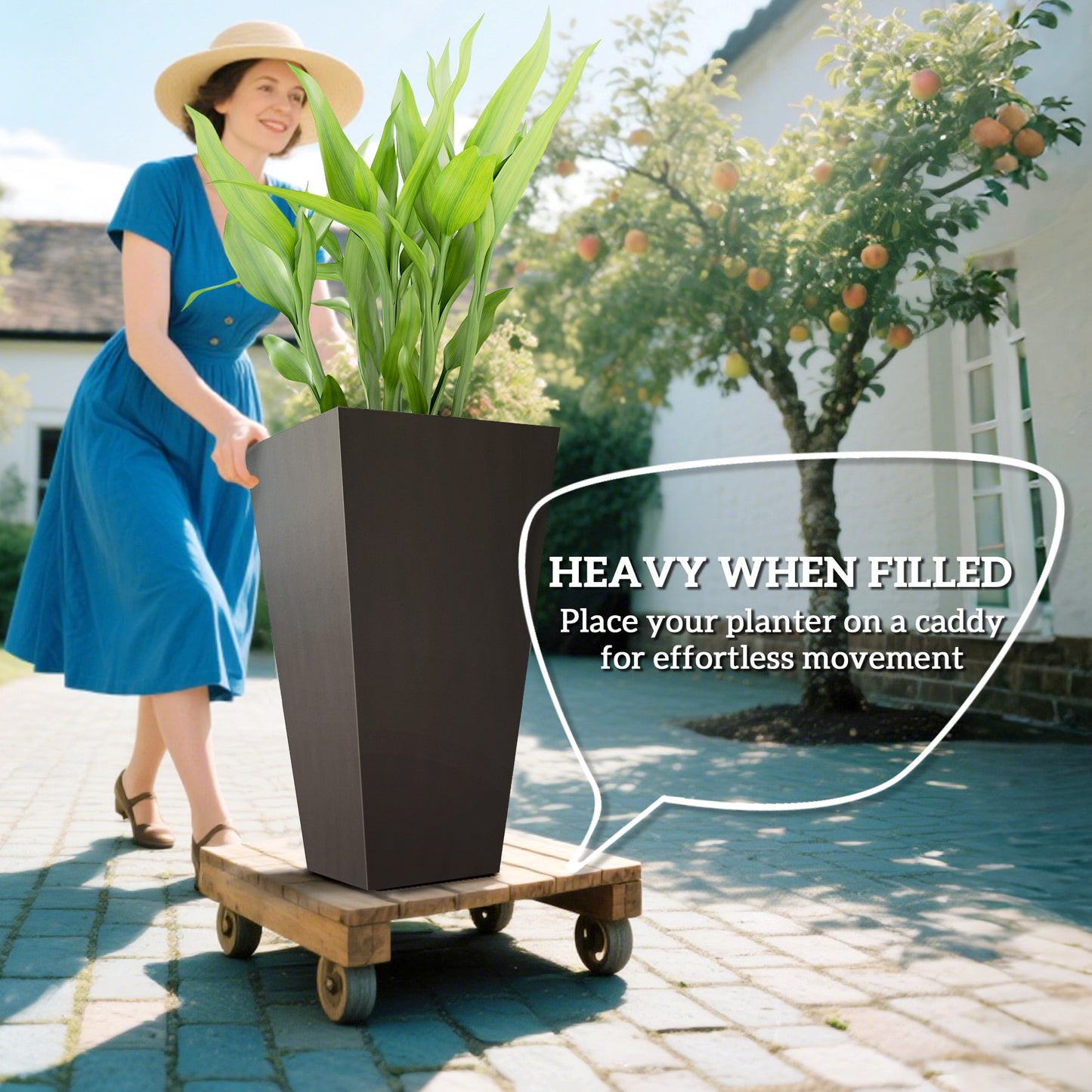 28ft Tall Plastic Garden Planters Set of 3 Square Outdoor Indoor Flower Pots - Brown